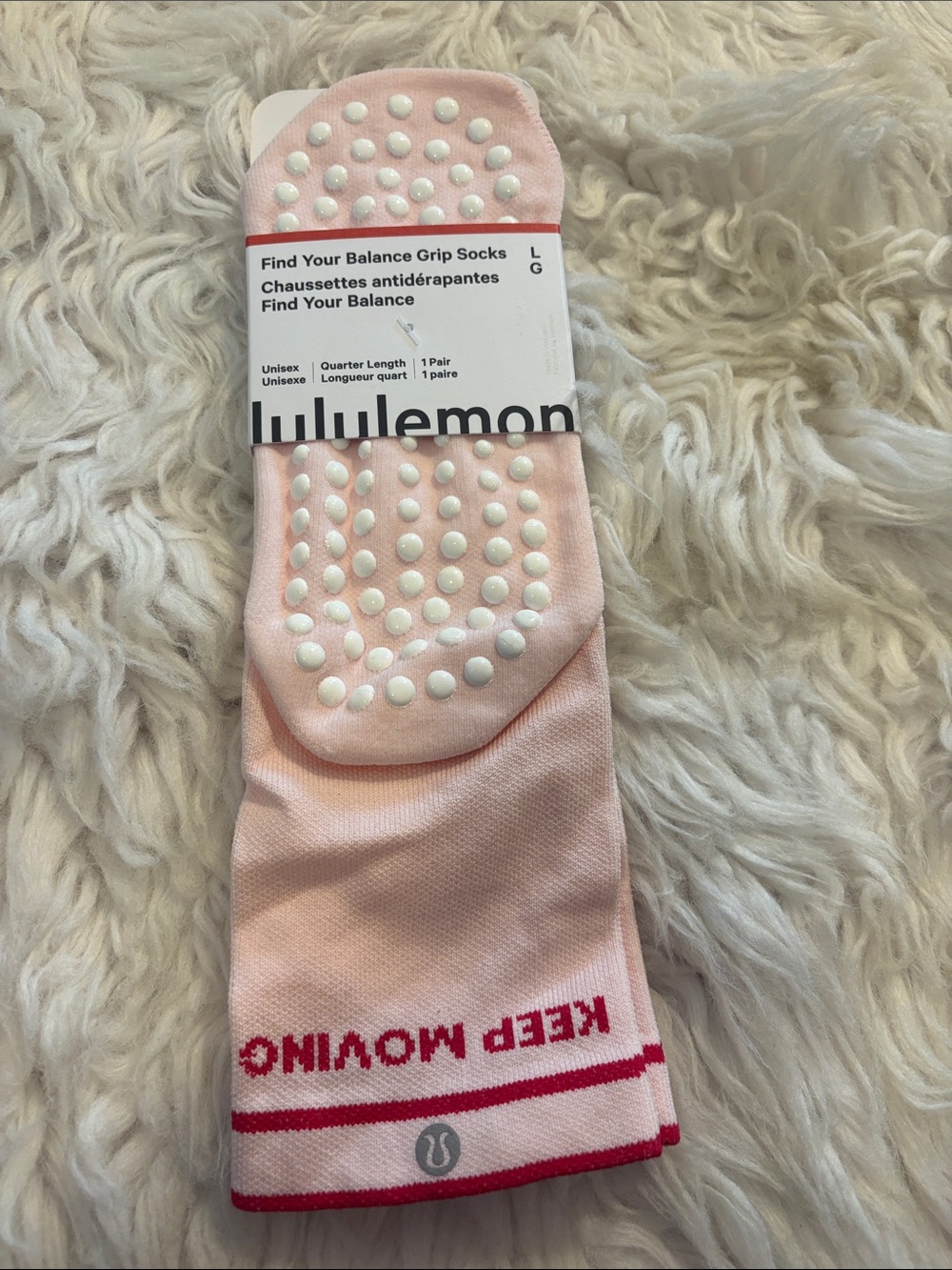 Lululemon Find Your Balance Grip Socks, Pink Pearl, Size Large